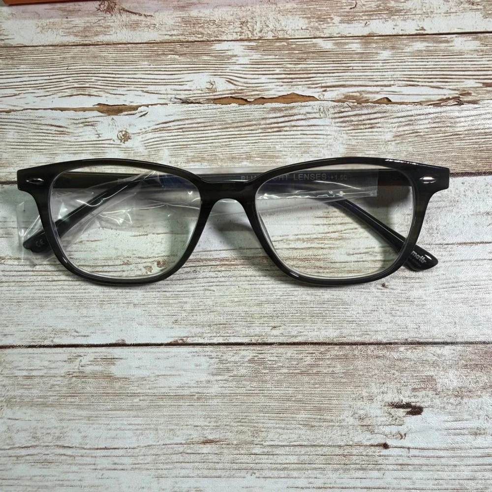 Gry Mattr Reading Glasses Unisex +1.50 Black Enthusiastic Blue Light Readers